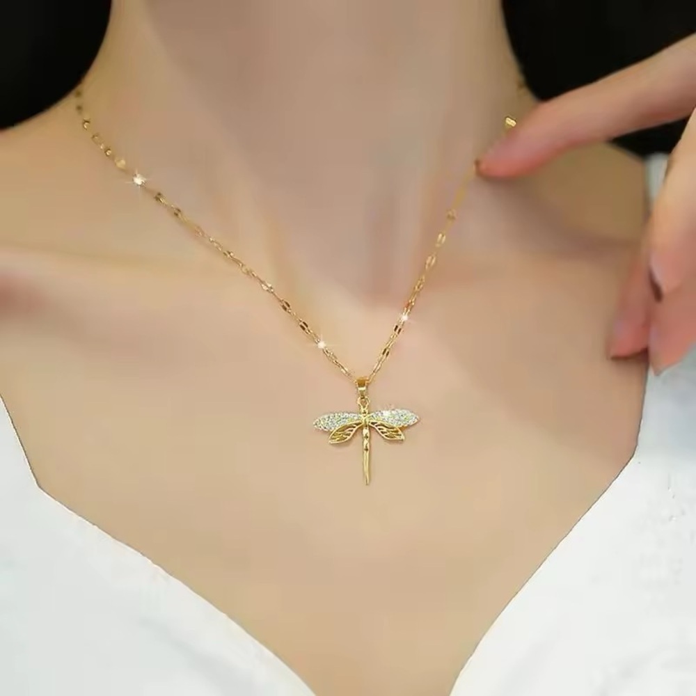 NEW! Gold Stainless Steel Dragonfly Pendant Necklace  A5-168